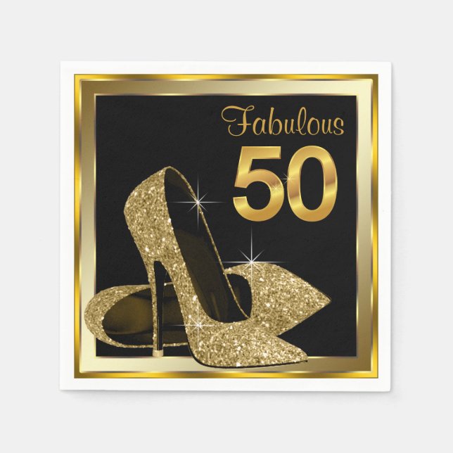 Serviette En Papier Elégante Gold High Heel 50e fête d'anniversaire (Devant)