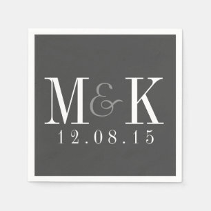 Serviette En Papier Élégante Gris Blanc Monogramme Mariage serviettes