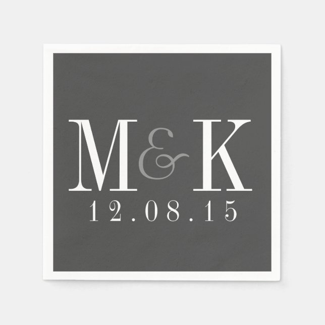 Serviette En Papier Élégante Gris Blanc Monogramme Mariage serviettes (Devant)