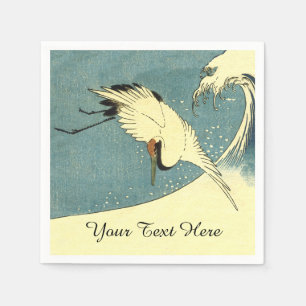 Serviette En Papier Élégante grue blanche noire survolant la vague océ