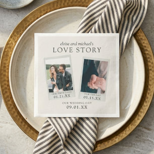 Serviette En Papier Élégante histoire d'amour photo mariage ivoire