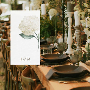 Serviette En Papier Élégante Hydrangée blanche Monogramme personnalisé