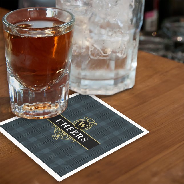 Serviette En Papier Élégante initiale de monogramme à carreaux noirs e (Créateur téléchargé)