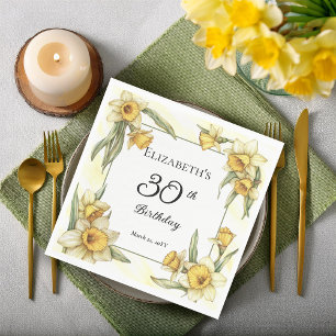 Serviette En Papier Élégante jonquille jaune 30e anniversaire floral