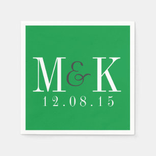 Serviette En Papier Élégante Kelly Green Monogram Mariage serviettes