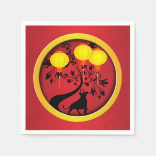 Serviette En Papier Élégante Lanternes chinoises de Nouvel An Ox Or