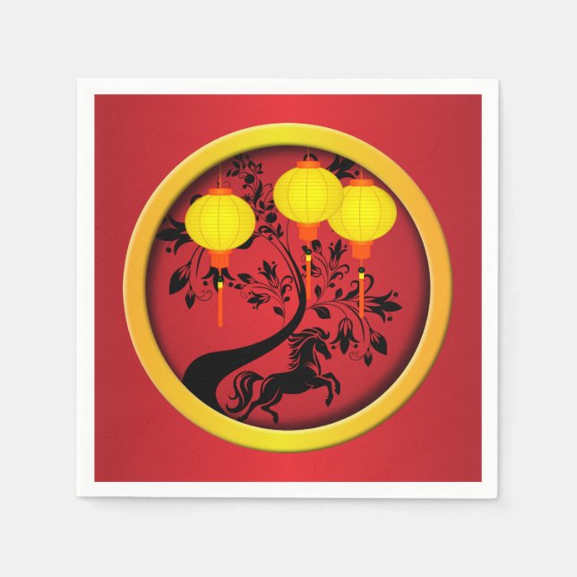 Serviette En Papier Élégante lanternes d'or du Nouvel An chinois (Devant)