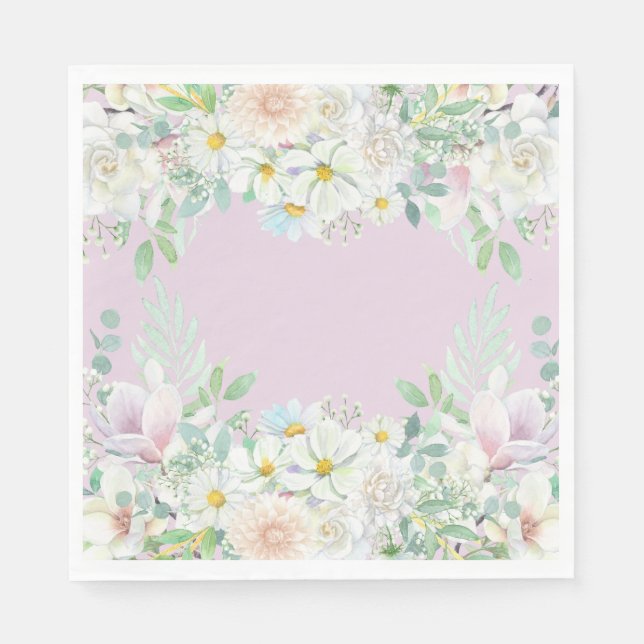 Serviette En Papier Elégante Lavande Pastel Jardin Floral Anniversaire (Devant)
