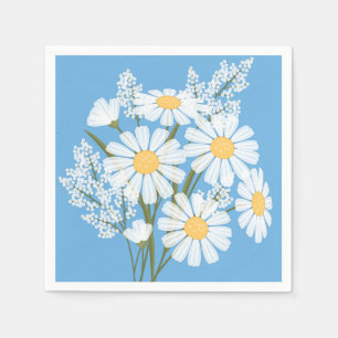 Serviette En Papier Elégante marguerite florale blanche sur bleu