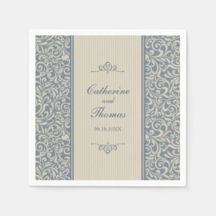Serviette En Papier Elégante Mariage Motif de couleur bleue et beige