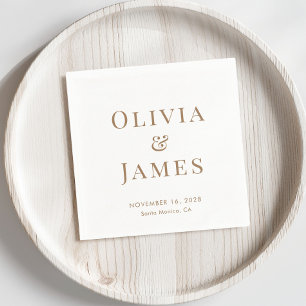 Serviette En Papier Élégante mariée Monogramme Mariage or blanc