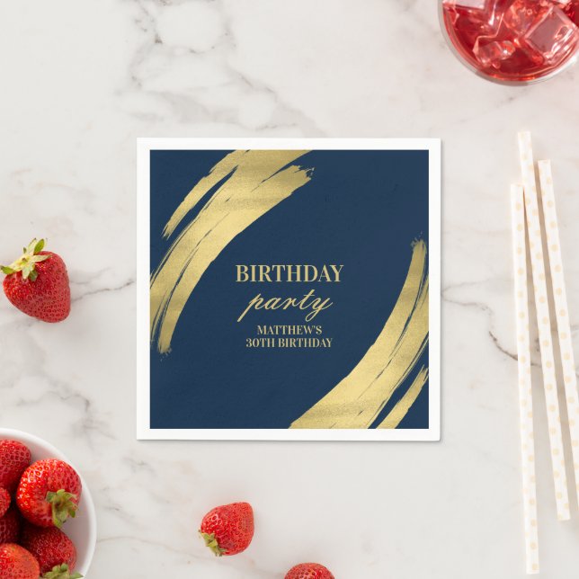 Serviette En Papier Elégante Marine Anniversaire Gold Foil Plaque en p (En situation)