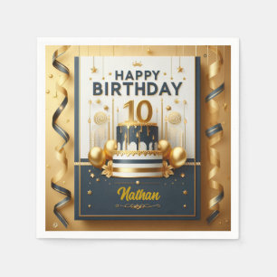 Serviette En Papier Elégante Marine Bleu & Or 10e anniversaire Célébra