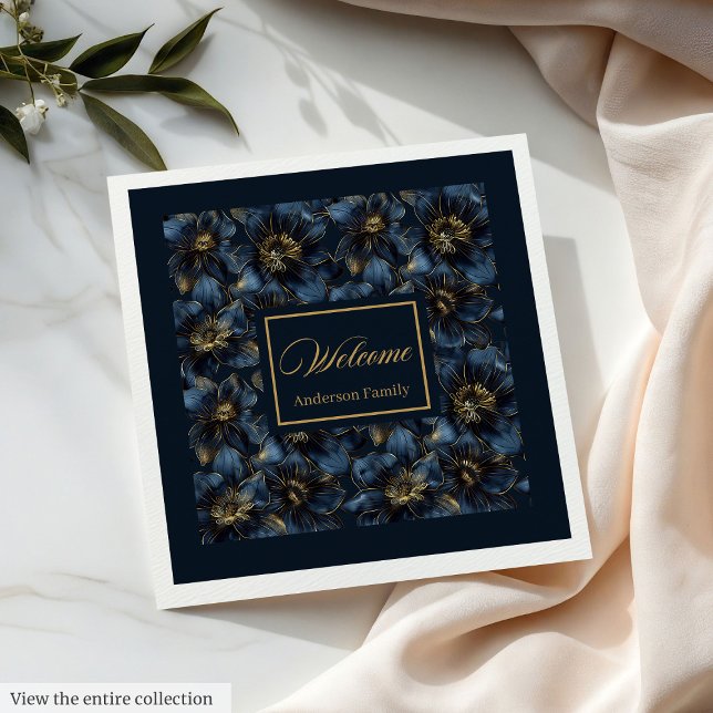 Serviette En Papier Elégante Marine Gold Napkins Nom personnalisé Idée (Elegant Navy Gold Napkins Custom Name Gift Idea)