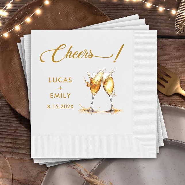 Serviette En Papier Elégante moderne Cheers Mariage de Script Lunettes (Créateur téléchargé)