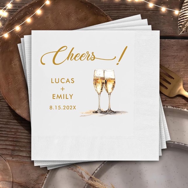 Serviette En Papier Elégante moderne Cheers Mariage de Script Lunettes (Créateur téléchargé)