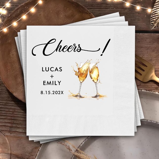 Serviette En Papier Elégante moderne Cheers Mariage de Script Lunettes (Créateur téléchargé)