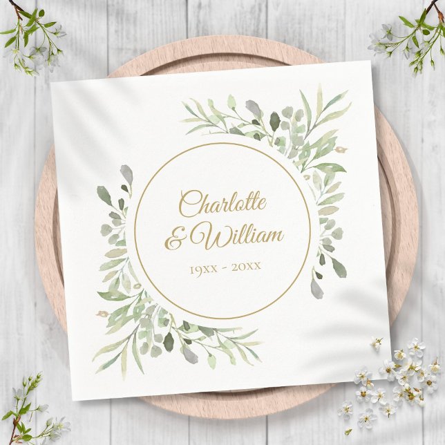 Serviette En Papier Élégante moderne verdure en écriture dorée (Créateur téléchargé)