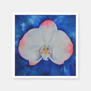 Serviette En Papier Elégante orchidée d'aquarelle blanche rose
