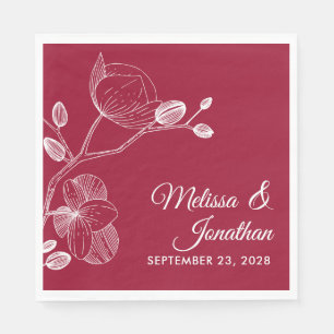 Serviette En Papier Elégante orchidée florale moderne rouge mariage