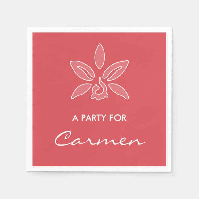 Serviette En Papier Elégante Orchidée Simple Fleur Rouge Chaud Avec No (Devant)