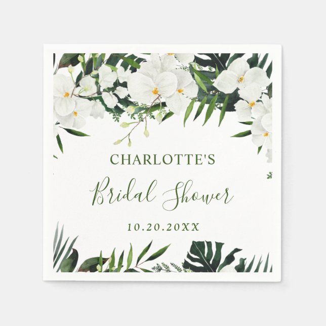 Serviette En Papier Elégante Orchidées Blanches FÊTE DES MARIÉES bohèm (Devant)