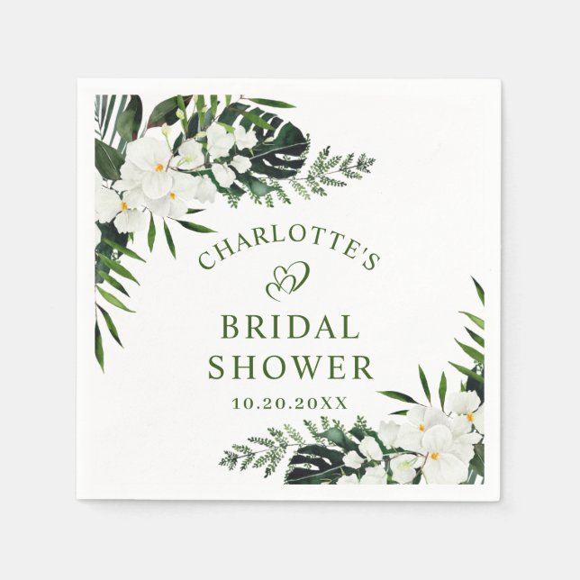 Serviette En Papier Elégante Orchidées Blanches FÊTE DES MARIÉES bohèm (Devant)