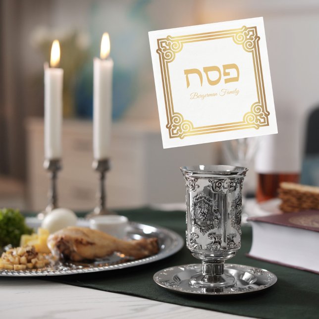 Serviette En Papier Elégante Pâque Blanc et Or (Créateur téléchargé)