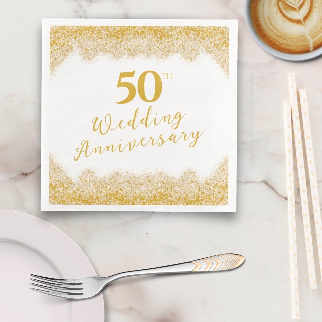 Serviette En Papier Elégante Parties scintillant d'or Faux 50e anniver (Elegant Faux Gold Glitter 50th Wedding Anniversary Paper Dinner Napkins)