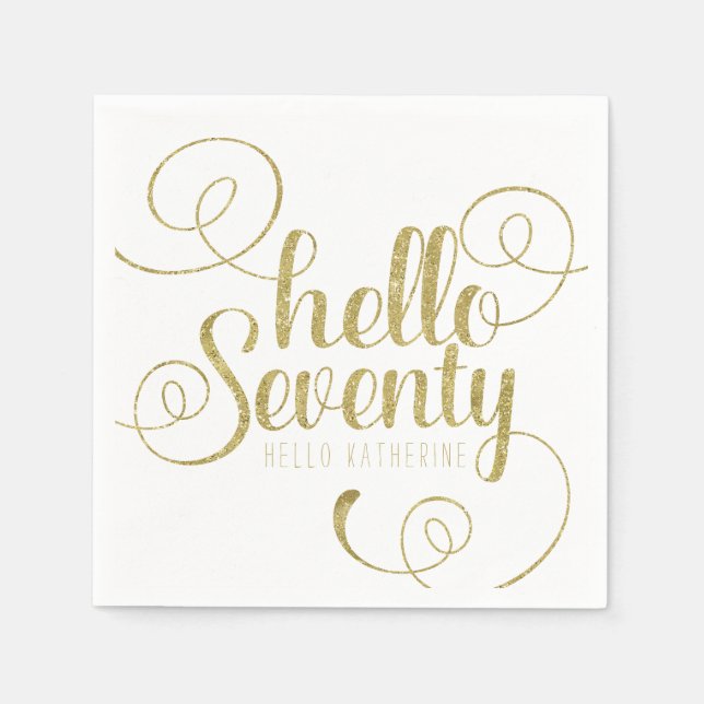 Serviette En Papier Elégante Parties scintillant d'or Faux Hello Seven (Devant)