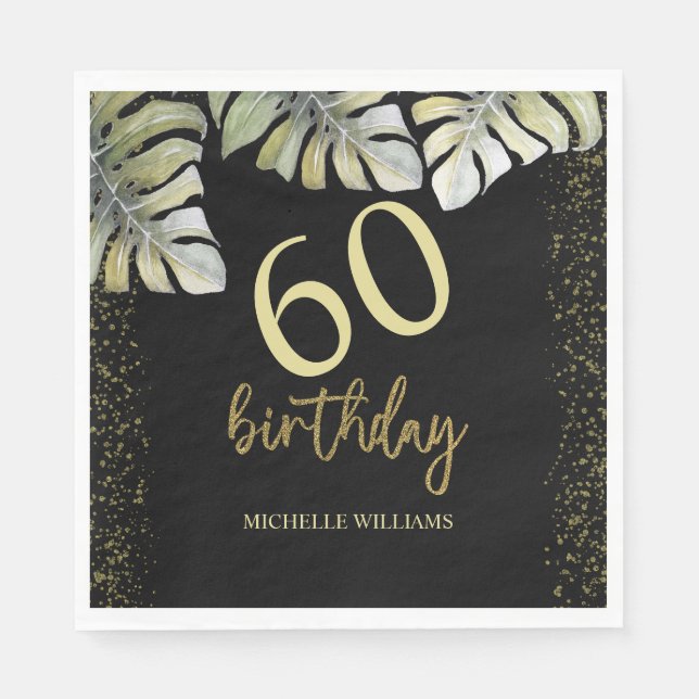 Serviette En Papier Elégante Parties scintillant Gold Palm Calligraphi (Devant)