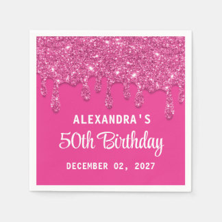 Serviette En Papier Elégante Parties scintillant Hot Pink Drips 50e an