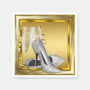 Serviette En Papier Élégante Parties scintillant or haut talon