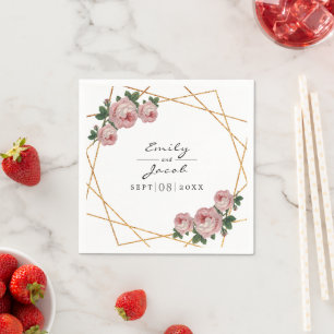 Serviette En Papier Elégante Parties scintillant or Mariage floral ros
