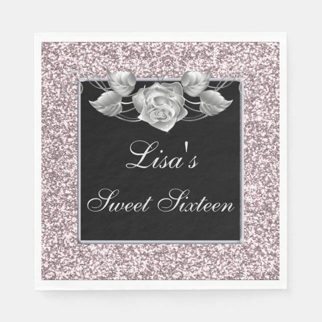 Serviette En Papier Élégante Parties scintillant rose chic Rose argent (Devant)