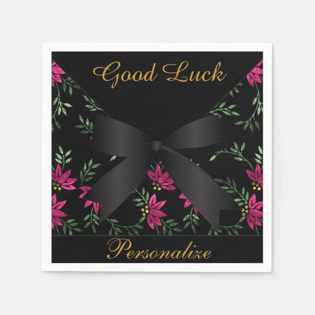 Serviette En Papier Élégante Parties scintillant rose florale (Devant)