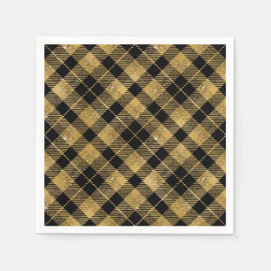 Serviette En Papier Elégante Parties scintillant Tartan Black Gold
