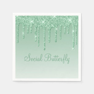 Serviette En Papier Élégante Parties scintillant verte glace Script Ét