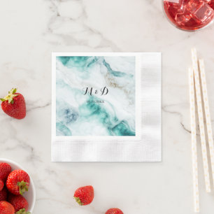 Serviette En Papier Elégante Peacock Green Marble Mariage serviettes