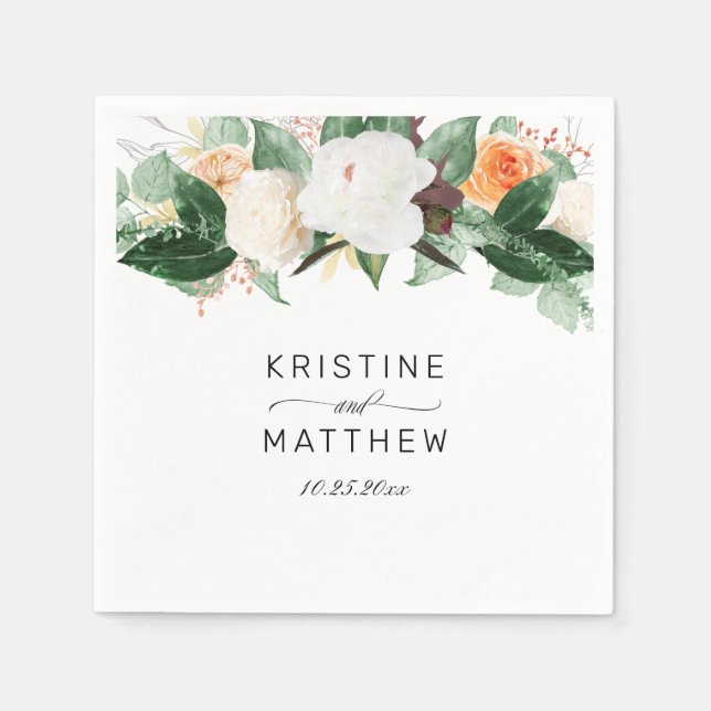 Serviette En Papier Elégante Pêche blanc Aquarelle Mariage de automne  (Devant)