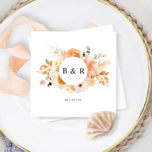 Serviette En Papier Elégante Pêche et crème Florale Mariage