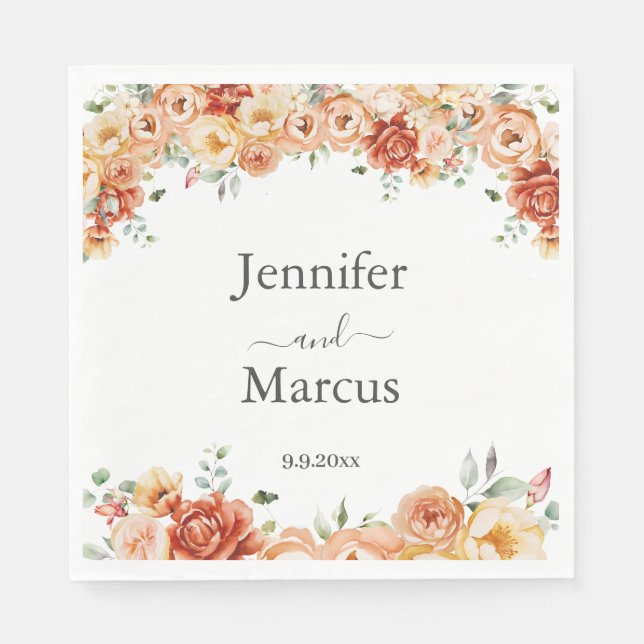 Serviette En Papier Elégante Pêche, Orange Floral Cocktail Papier Napk (Devant)