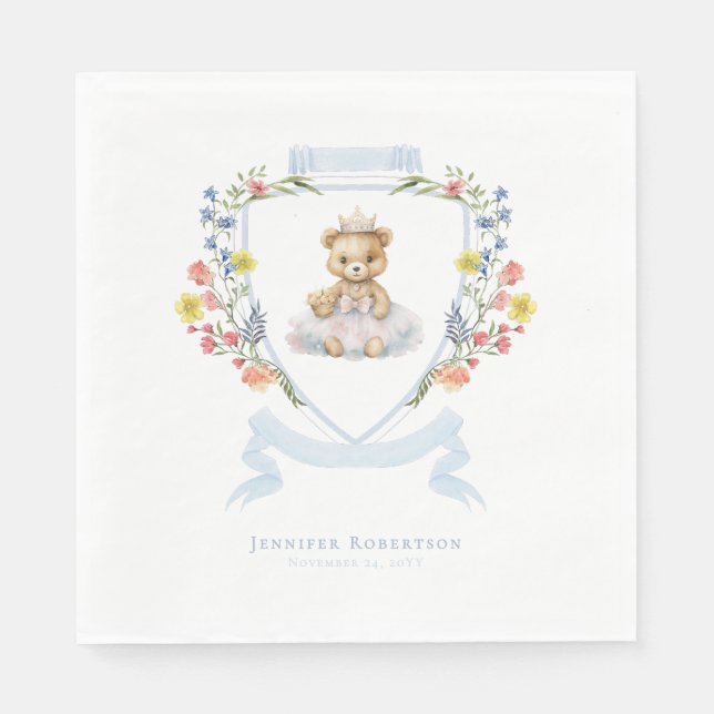 Serviette En Papier Elegante petite princesse ours Baby Shower royal (Devant)