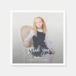 Serviette En Papier Elégante Photo Girl Gold Cross Christening