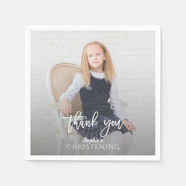 Serviette En Papier Elégante Photo Girl Gold Cross Christening (Devant)