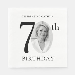 Serviette En Papier Élégante photo minimaliste 70e anniversaire