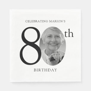 Serviette En Papier Élégante photo minimaliste 80e anniversaire