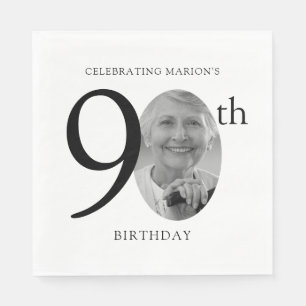 Serviette En Papier Élégante photo minimaliste 90e anniversaire