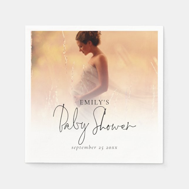 Serviette En Papier Élégante photo superposition Baby shower neutre ge (Devant)