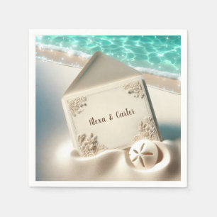 Serviette En Papier Elégante Plage Mariage Invitation Dans Le Sable